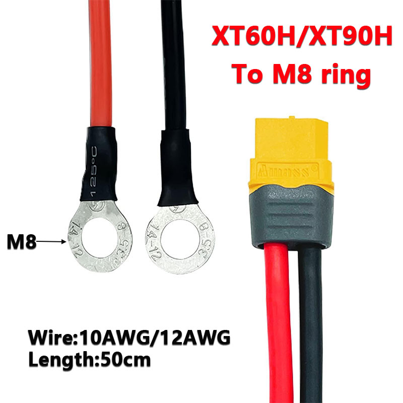 Balance Charger Rc - XT60H/XT90H naar M8 ringoogklemconnector 10/12AWG siliconen